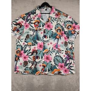Manfinity Button Up Shirt Men 6XL White Skeleton Day of the Dead Tropical Floral